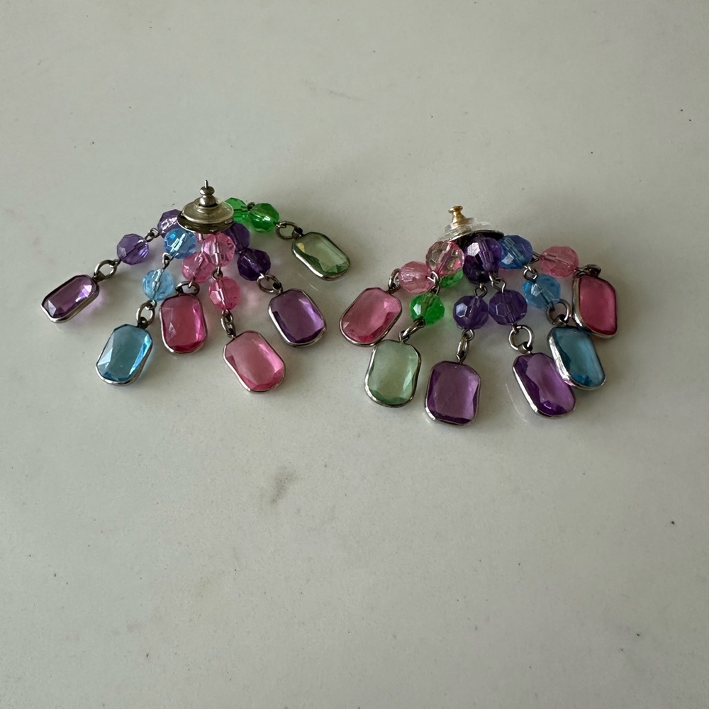 Multicolored Gemstone Dangle Earrings - image 2